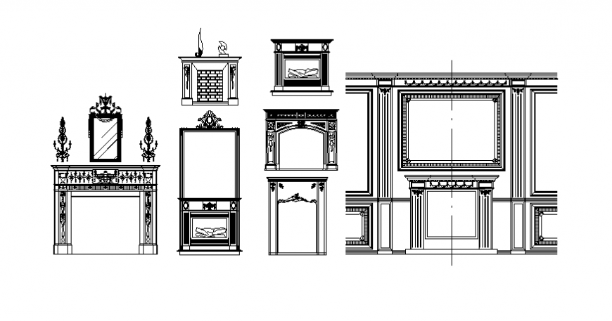 Fireplaces front model dwg file