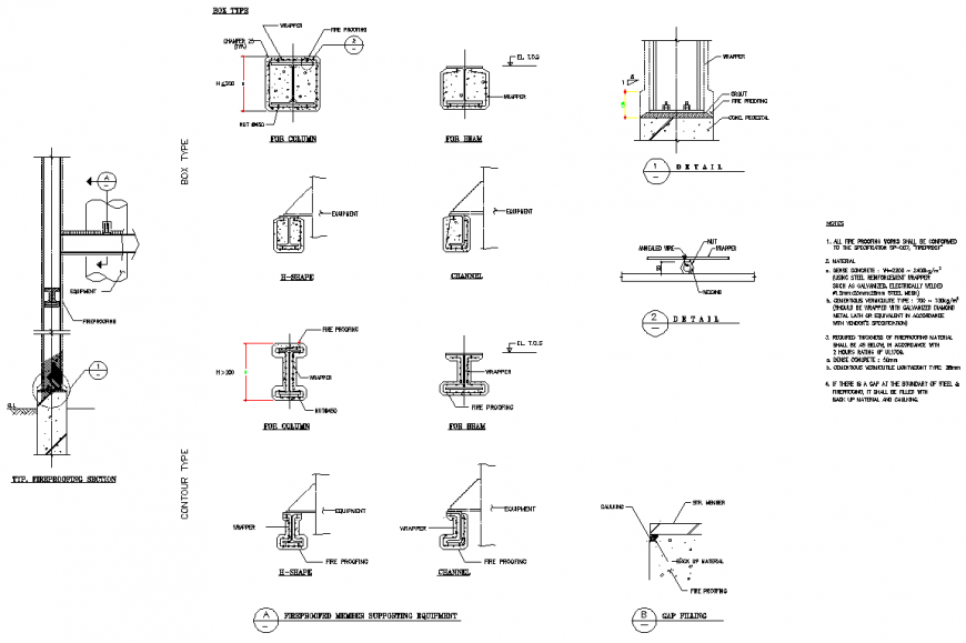 Fireproofing member supporting equipment and gap filling section autocad file