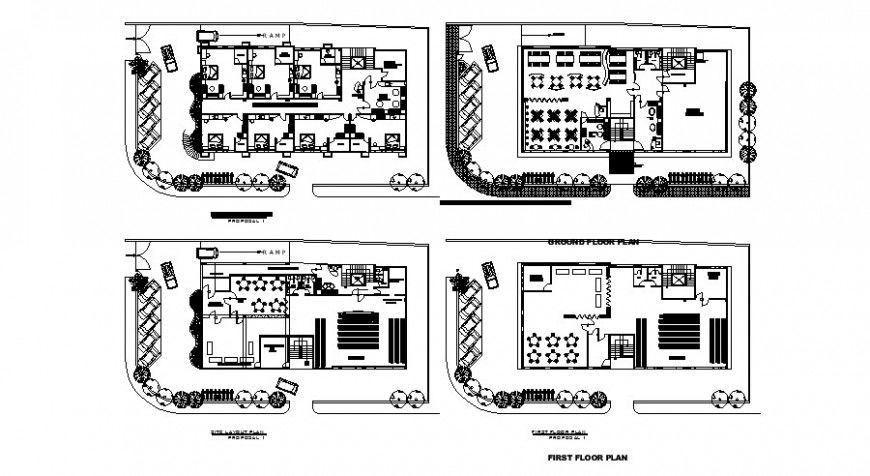 First, second, third and fourth floor plan details of luxuries hotel dwg file