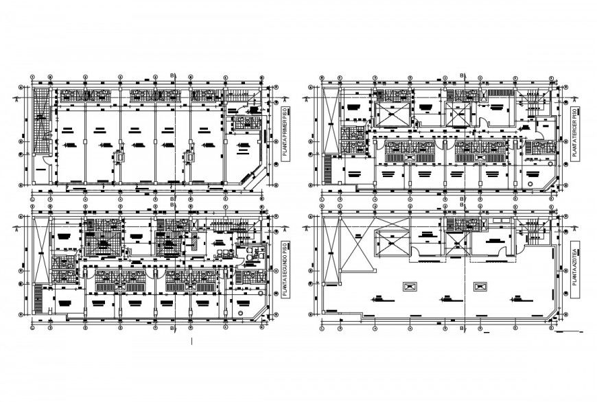 First, second, third and fourth floor sanitary installation details of hotel building dwg file