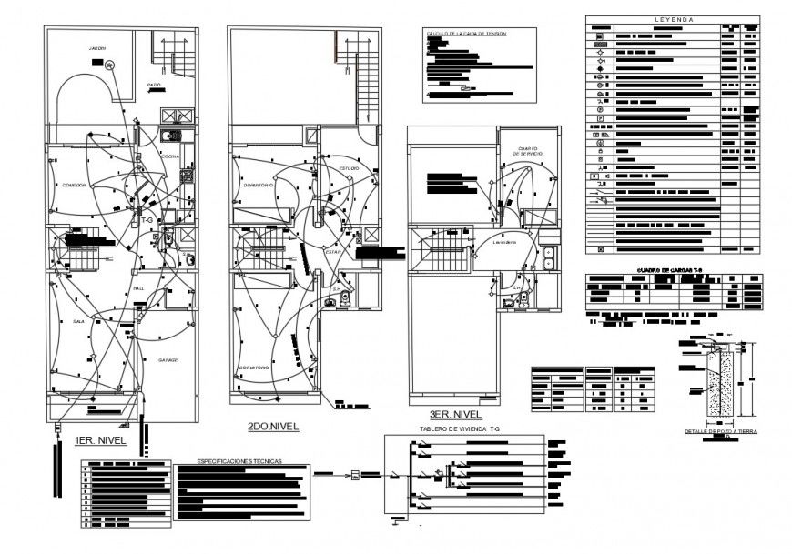 First, second and terrace floor electrical layout plan details of house dwg file