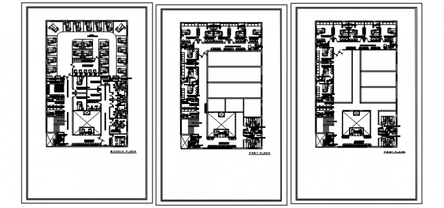 First, second and third floor plan drawing details of office building dwg file