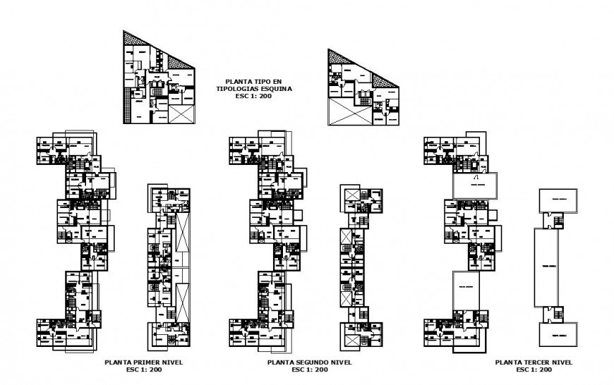 First, second and terrace floor plan details of multi-family apartment ...