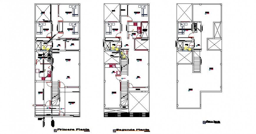 First, second and terrace floor plan details of single family house dwg ...