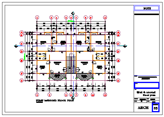 first & second floor layout design drawing of residential building design drawing