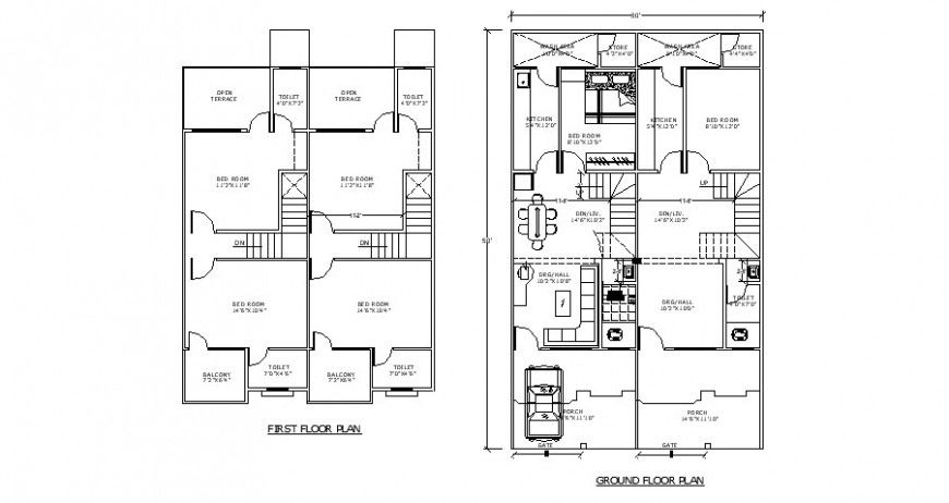 First and ground floor plan drawing details of residential house dwg file