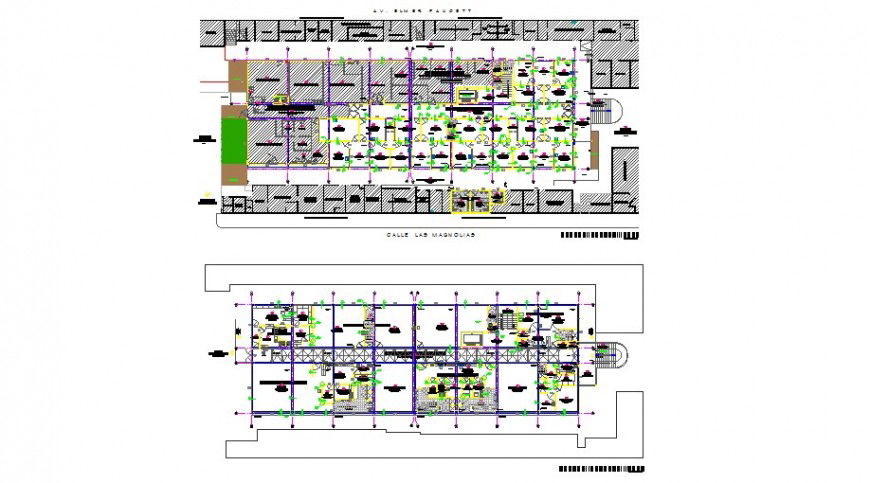 First and second floor distribution details of multi-specialist hospital dwg file