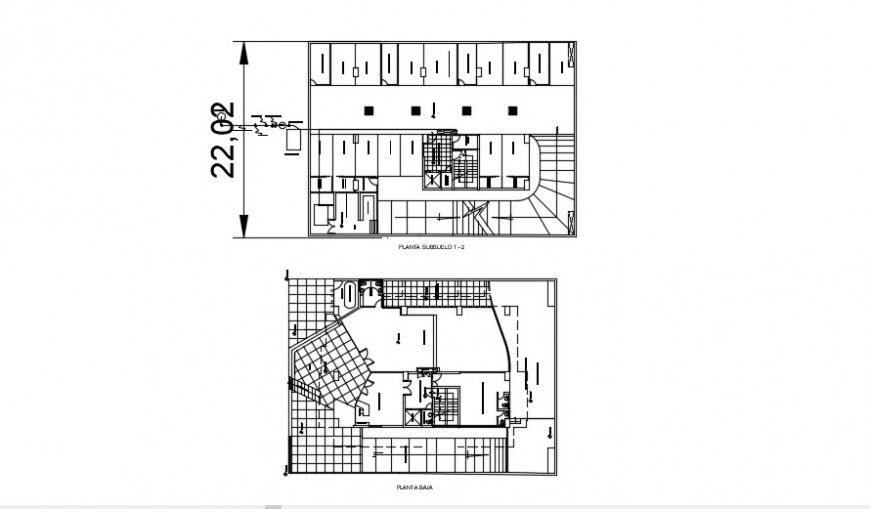 First and second floor distribution plan details of apartment building dwg file