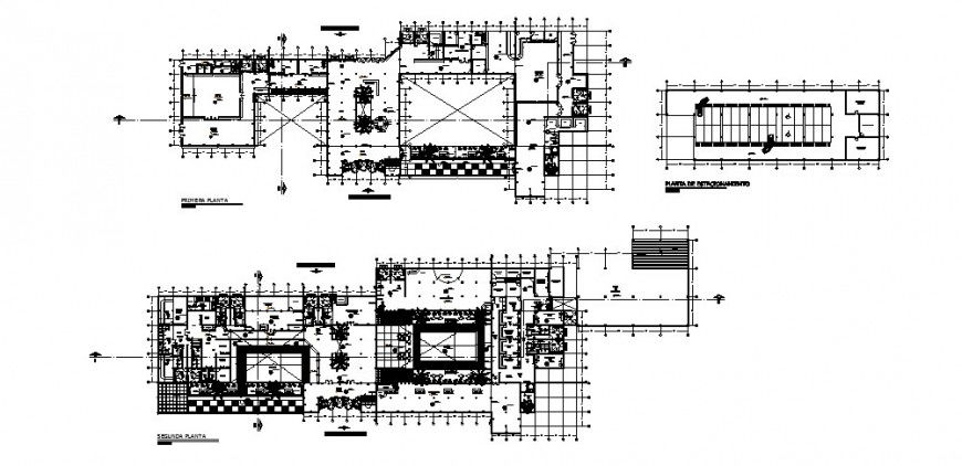 First and second floor distribution plan details of luxuries hotel building dwg file