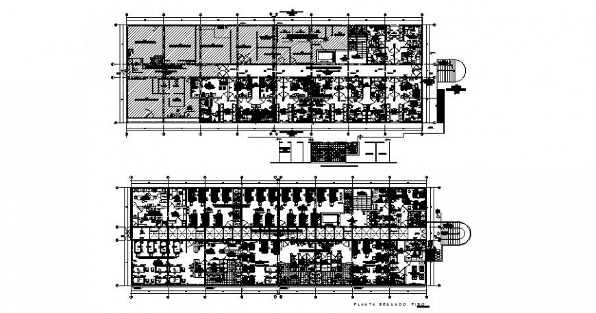 First and second floor distribution plan details of multi-specialist hospital dwg file