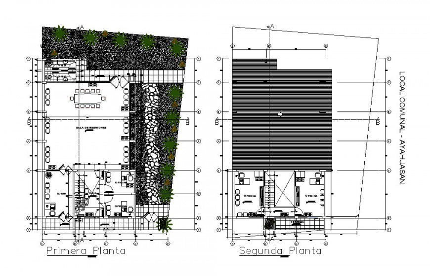 First and second floor distribution plan details of office building dwg file