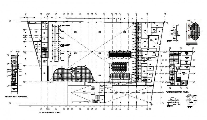 First and second floor distribution plan details of processing plant building dwg file