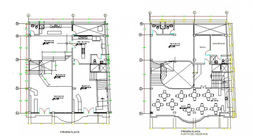 First and second floor layout plan details of hotel building dwg file