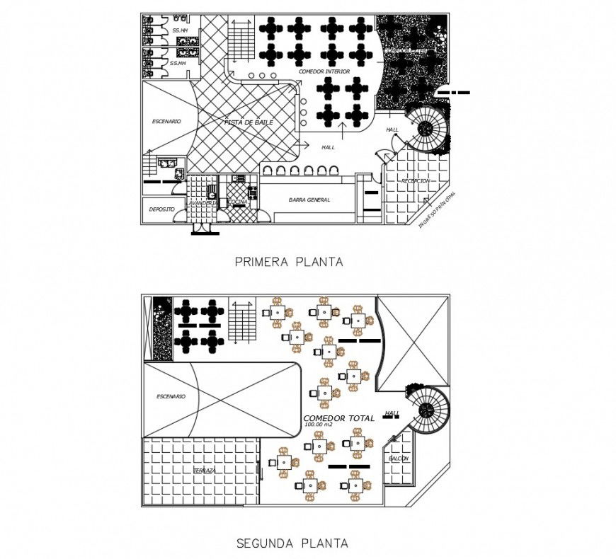 First and second floor layout plan details of local restaurant auto-cad drawing details dwg file