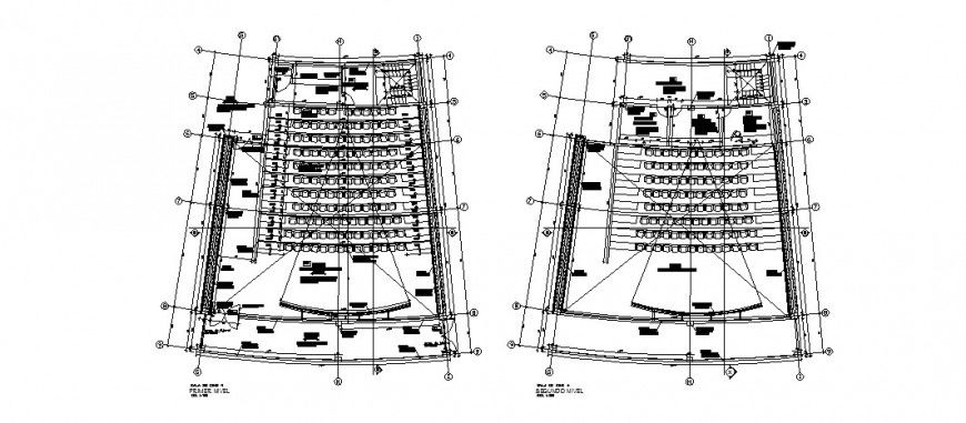 First and second floor layout plan details of multiplex theater dwg file
