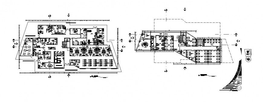 First and second floor plan details of hospital building dwg file