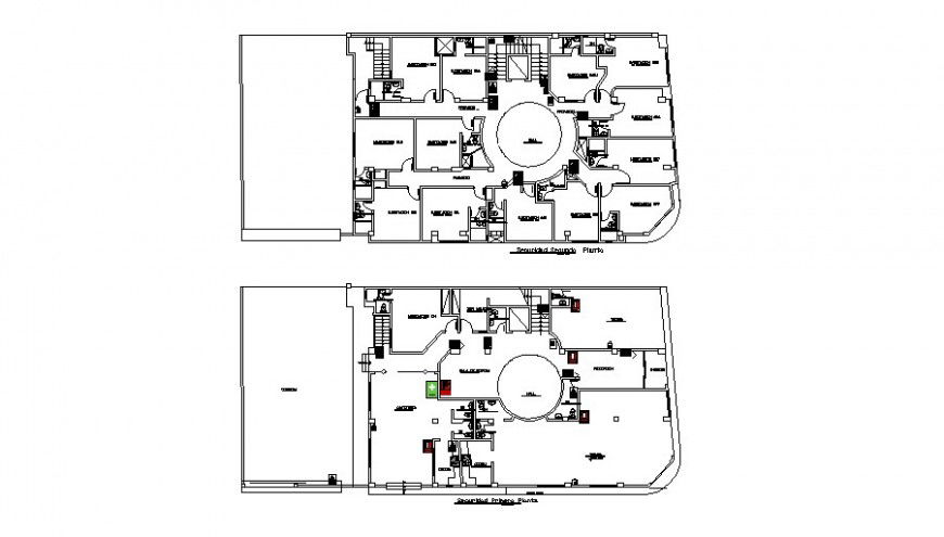 First and second floor plan details of hotel building auto-cad dwg file