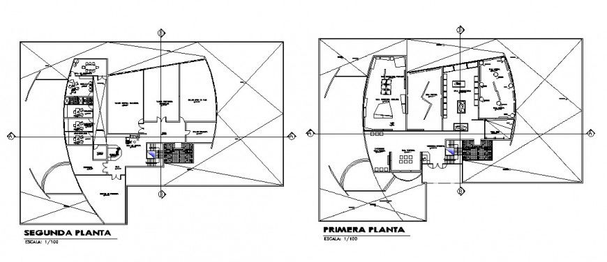 First and second floor plan details of modern art museum cad drawing details dwg file
