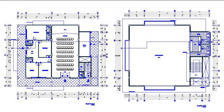 First and second floor plan details of office building dwg file
