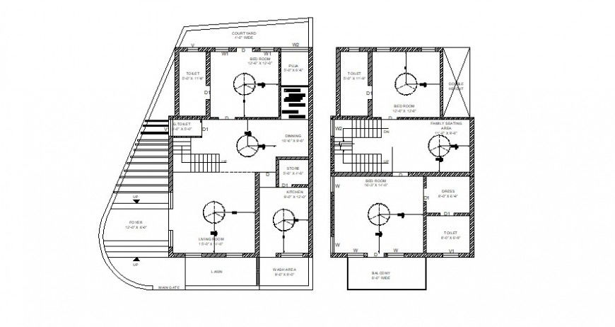 First and Second Floor Plan of House AutoCAD Drawing DWG File