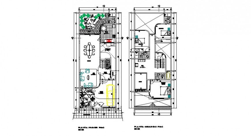 First and second floor plan of housing area in auto cad