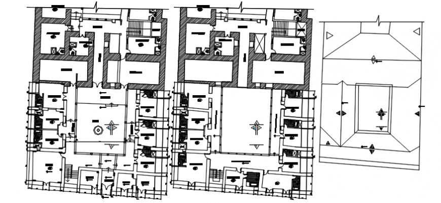 First and second floor plan with ceiling of hotel in AutoCAD file