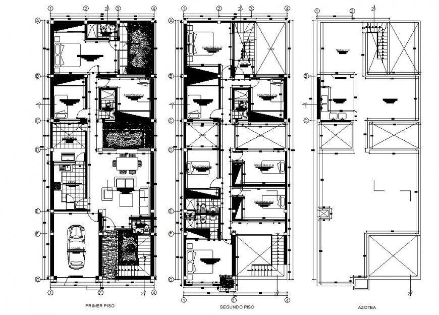 First and second floor plan with roof plan of house in auto cad