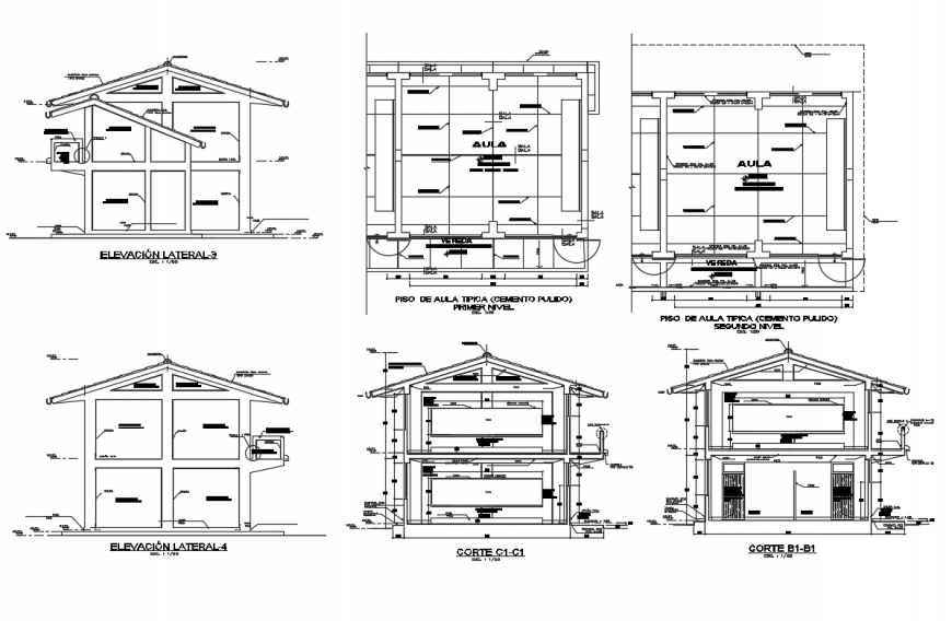 First and second level typical classrooms floors sections (polished cement) cad drawing details dwg file