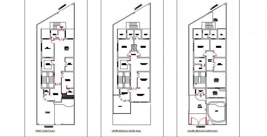 First and upper and lower ground floor plan drawing details of villa dwg file