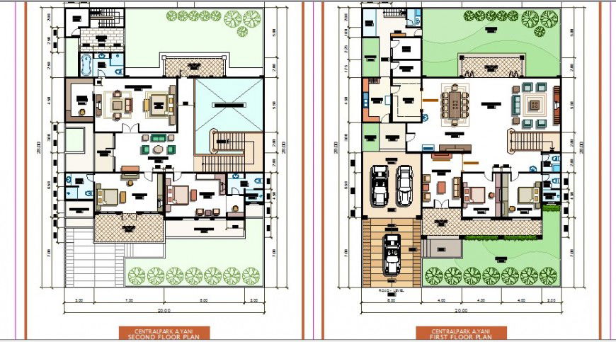 First floor and second floor plan details of one family house dwg file