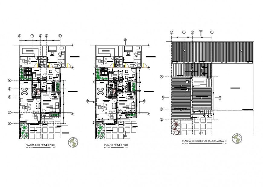 First floor and tarrace plan details of corporate building dwg file