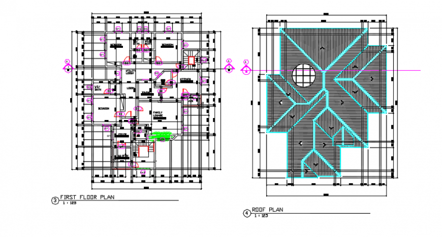 First floor architectural and roof pland detail dwg file