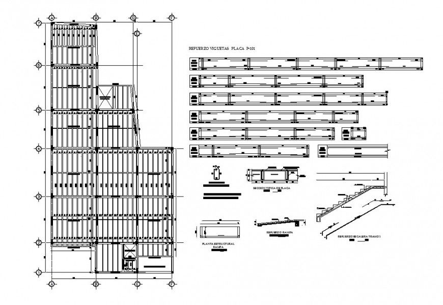 First floor beam schedule, cover plan and constructive structure details dwg file