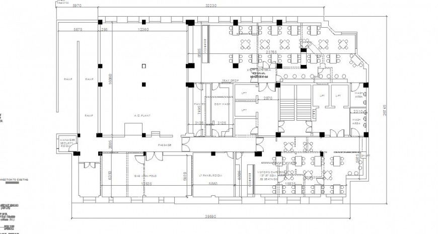 First floor distribution layout plan details of admin office building dwg file