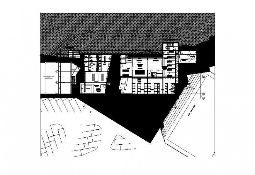 First floor distribution layout plan details of sauna hotel building dwg file