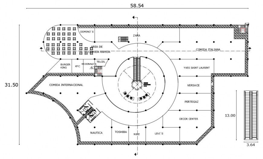 First floor distribution plan details of engineering drawing details dwg file