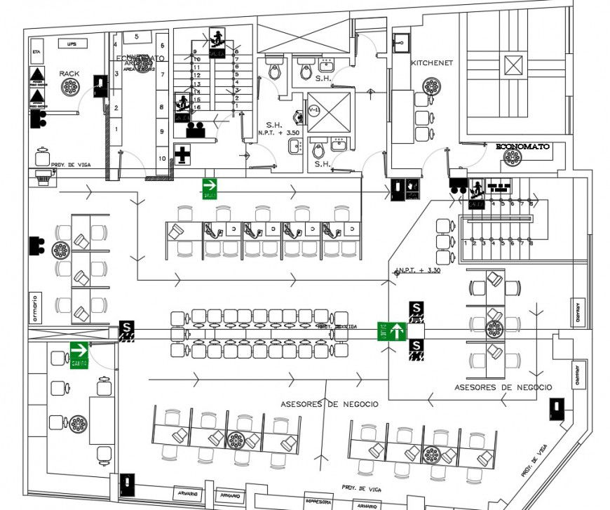 First floor distribution plan drawing details of admin office building dwg file