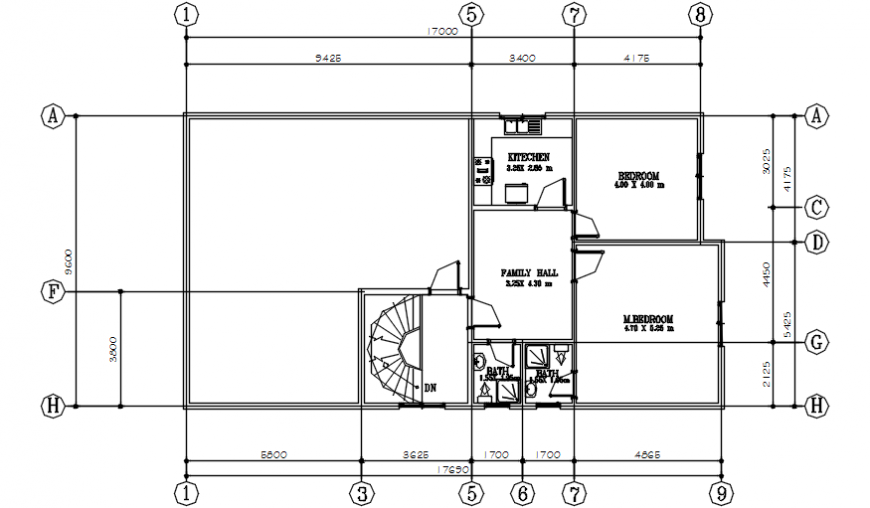 First floor distribution plan drawing details of villa dwg file