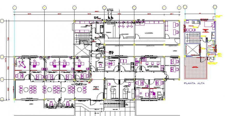 First floor distribution plan drawing details with furniture of hospital dwg file