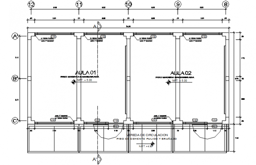 First floor distribution plan of college building dwg file
