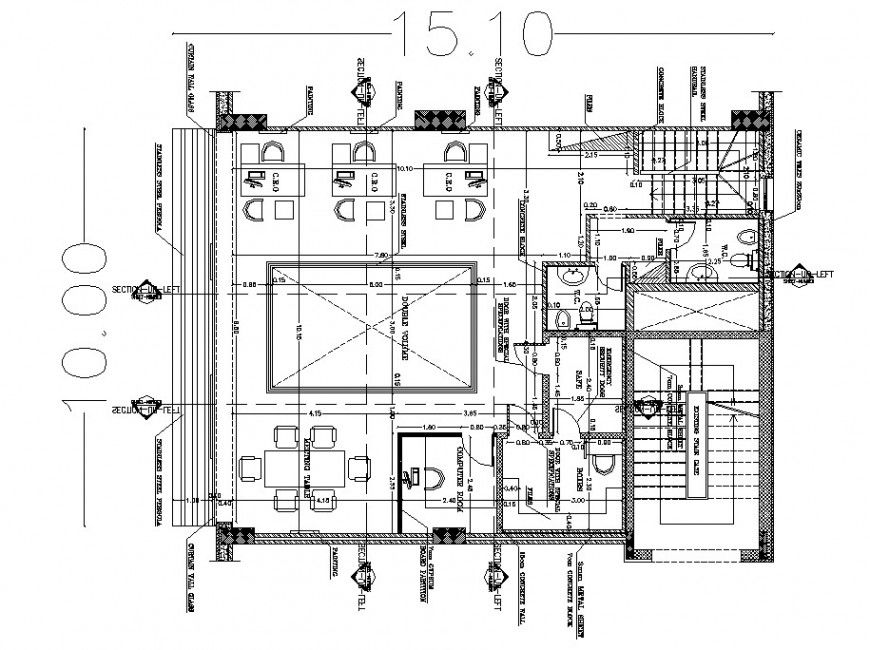 First floor distribution plan with furniture cad drawing details dwg file
