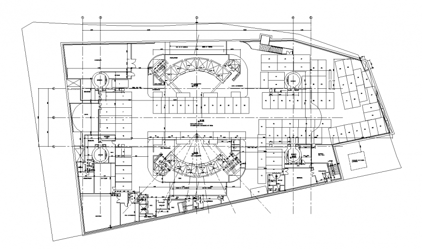 First floor distribution plan with sanitary of office building dwg file