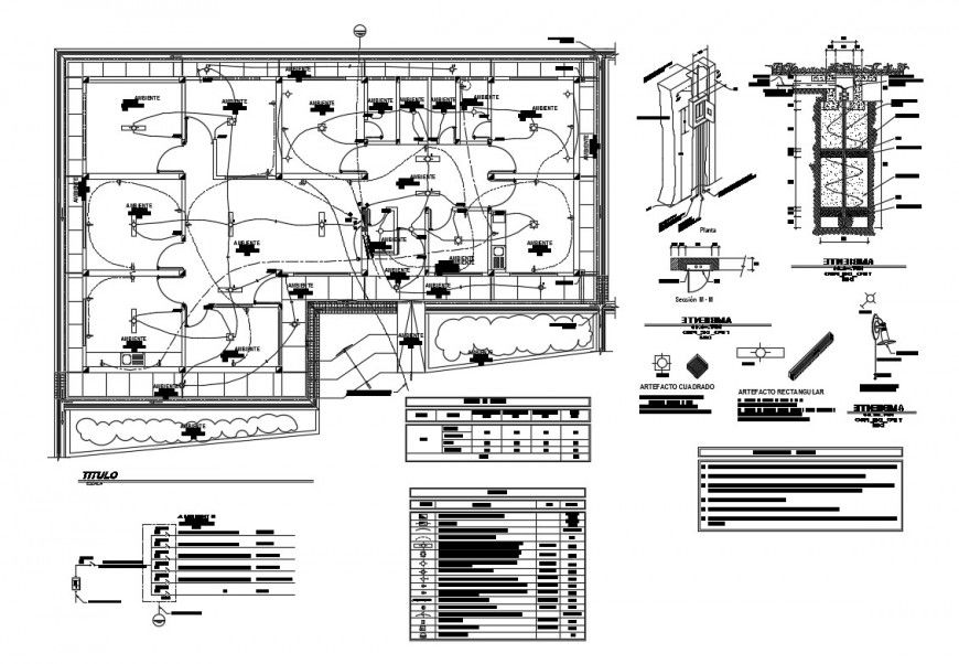 First floor electrical installation details with ground well of health post building dwg file