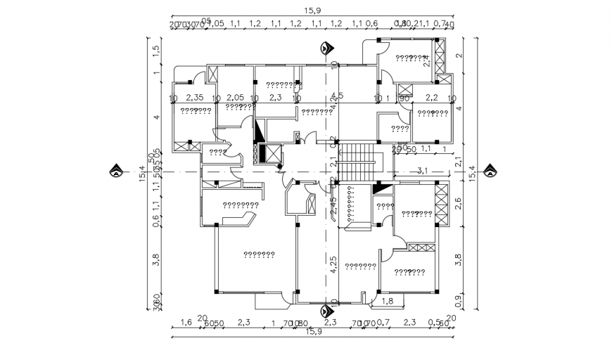 First floor framing plan drawing details for apartment building dwg file