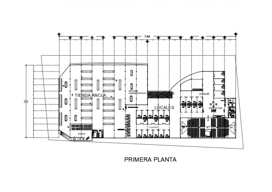 First floor layout plan details of local office center dwg file