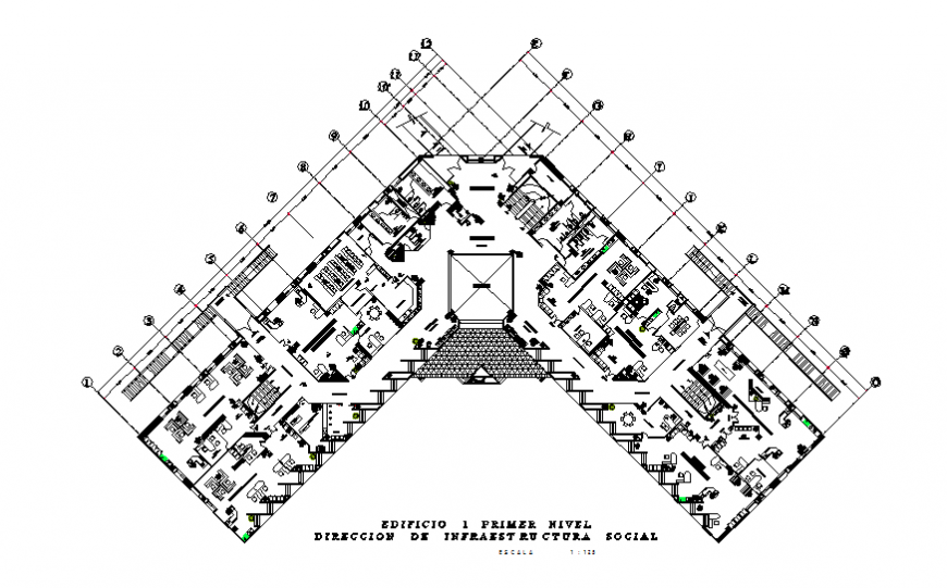 First floor layout plan details of office building cad drawing details dwg file
