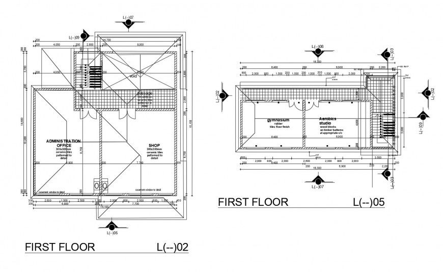 First floor layout plan details of small corporate office dwg file