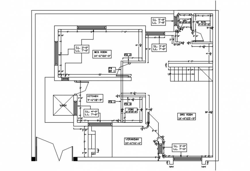 First floor of house framing plan structure cad drawing details dwg file