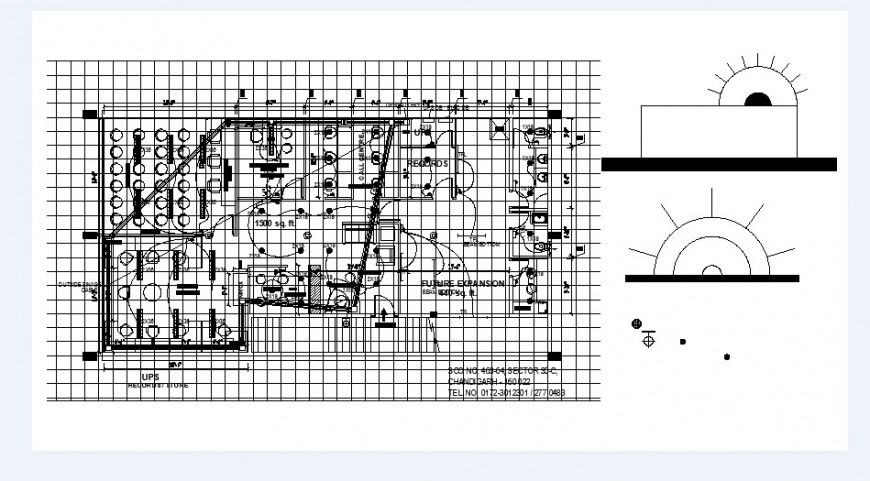 First floor of office layout plan and electrical installation details dwg file