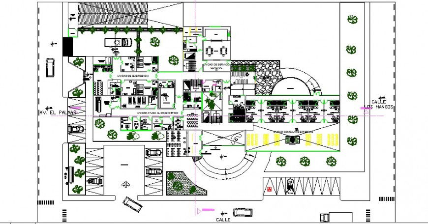 First floor plan details of multi-story hospital dwg file